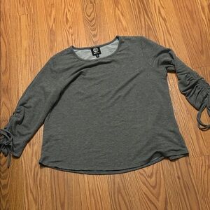 Bobeau Charcoal Long Sleeve Top with Ruched Detail